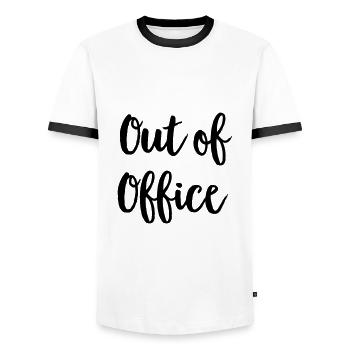 office - Men's Ringer Shirt - white/black - Front - AI Model Female 172 light (172cm) & AI Model Male 178 dark (178cm)