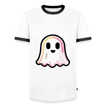 Ghost Halloween Funny Cute - Men's Ringer Shirt - white/black - Front - AI Model Female 172 light (172cm) & AI Model Male 178 dark (178cm)