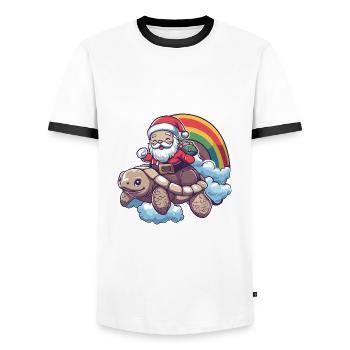 Schildkröte Weihnachtsmann Regenbogen - Männer Kontrast-T-Shirt - Weiß/Schwarz - Vorne - AI Model Female 172 light (172cm) & AI Model Male 178 dark (178cm)
