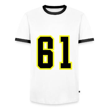61 Zahl Trikot - Männer Kontrast-T-Shirt - Weiß/Schwarz - Vorne - AI Model Female 172 light (172cm) & AI Model Male 178 dark (178cm)