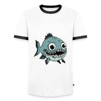 Piranha Poisson Halloween Bande dessinée Drôle - T-shirt contrasté Homme - blanc/noir - Devant - AI Model Female 172 light (172cm) & AI Model Male 178 dark (178cm)