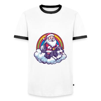 Border Collie Chien Père Noël Arc-en-ciel - T-shirt contrasté Homme - blanc/noir - Devant - AI Model Female 172 light (172cm) & AI Model Male 178 dark (178cm)
