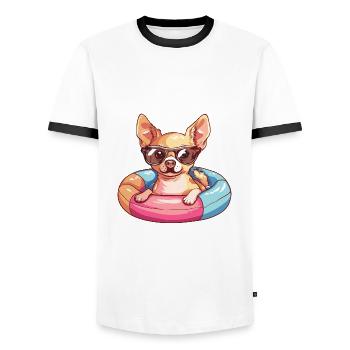 Chihuahua Hund Comic Cool - Männer Kontrast-T-Shirt - Weiß/Schwarz - Vorne - AI Model Female 172 light (172cm) & AI Model Male 178 dark (178cm)
