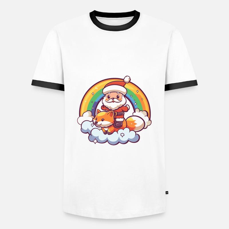Fuchs Weihnachtsmann Regenbogen - Männer Kontrast-T-Shirt - Weiß/Schwarz