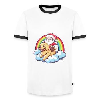 Golden Retriever Dog Santa Claus Rainbow Lu - Men's Ringer Shirt - white/black - Front - AI Model Female 172 light (172cm) & AI Model Male 178 dark (178cm)