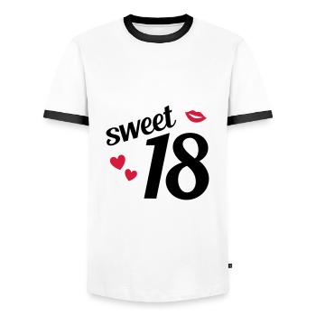 Sweet 18 (hearts, lips) - Men's Ringer Shirt - white/black - Front - AI Model Female 172 light (172cm) & AI Model Male 178 dark (178cm)