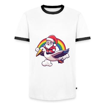 Pelican Bird Santa Claus Rainbow - Men's Ringer Shirt - white/black - Front - AI Model Female 172 light (172cm) & AI Model Male 178 dark (178cm)