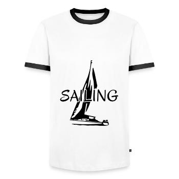 Segeln, Segelboot - Männer Kontrast-T-Shirt - Weiß/Schwarz - Vorne - AI Model Female 172 light (172cm) & AI Model Male 178 dark (178cm)
