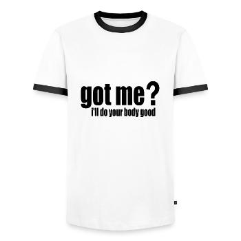 got me? i'll do your body good - Men's Ringer Shirt - white/black - Front - AI Model Female 172 light (172cm) & AI Model Male 178 dark (178cm)