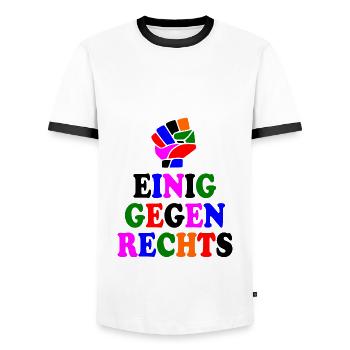 Einig gegen rechts - Männer Kontrast-T-Shirt - Weiß/Schwarz - Vorne - AI Model Female 172 light (172cm) & AI Model Male 178 dark (178cm)