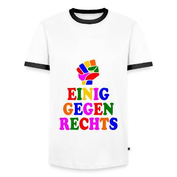 Einig gegen rechts - Männer Kontrast-T-Shirt - Weiß/Schwarz - Vorne - AI Model Female 172 light (172cm) & AI Model Male 178 dark (178cm)