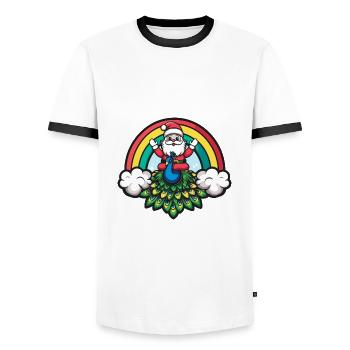 Peacock Bird Santa Claus Rainbow - Men's Ringer Shirt - white/black - Front - AI Model Female 172 light (172cm) & AI Model Male 178 dark (178cm)