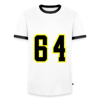 64 Zahl Trikot - Männer Kontrast-T-Shirt - Weiß/Schwarz - Vorne - AI Model Female 172 light (172cm) & AI Model Male 178 dark (178cm)