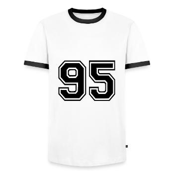 95 - Men's Ringer Shirt - white/black - Front - AI Model Female 172 light (172cm) & AI Model Male 178 dark (178cm)