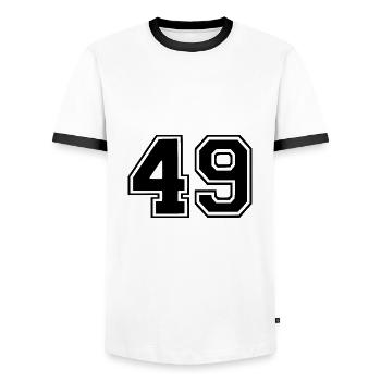 49 - Men's Ringer Shirt - white/black - Front - AI Model Female 172 light (172cm) & AI Model Male 178 dark (178cm)