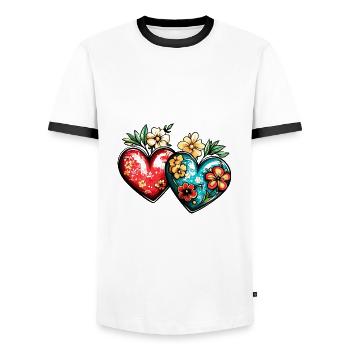 Coeurs Amour Fleurs Mariage - T-shirt contrasté Homme - blanc/noir - Devant - AI Model Female 172 light (172cm) & AI Model Male 178 dark (178cm)