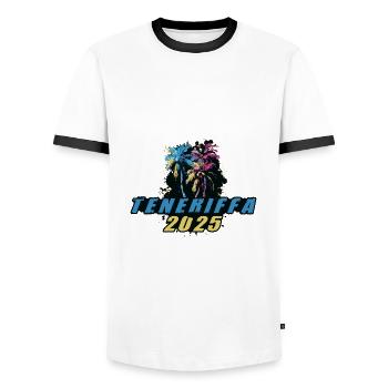 Tenerife 2025 Vacances Palmiers Coloré - T-shirt contrasté Homme - blanc/noir - Devant - AI Model Female 172 light (172cm) & AI Model Male 178 dark (178cm)