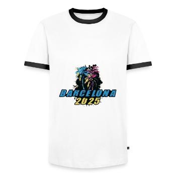 Barcelone 2025 Vacances Palmiers Colorés - T-shirt contrasté Homme - blanc/noir - Devant - AI Model Female 172 light (172cm) & AI Model Male 178 dark (178cm)