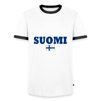 Suomi - Men's Ringer Shirt - white/black - Front - AI Model Female 172 light (172cm) & AI Model Male 178 dark (178cm)