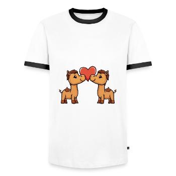 Couple de chameaux Saint-Valentin - T-shirt contrasté Homme - blanc/noir - Devant - AI Model Female 172 light (172cm) & AI Model Male 178 dark (178cm)