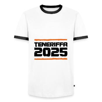 Jours fériés Tenerife 2025 - T-shirt contrasté Homme - blanc/noir - Devant - AI Model Female 172 light (172cm) & AI Model Male 178 dark (178cm)