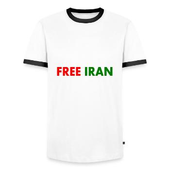 Free iran - Men's Ringer Shirt - white/black - Front - AI Model Female 172 light (172cm) & AI Model Male 178 dark (178cm)