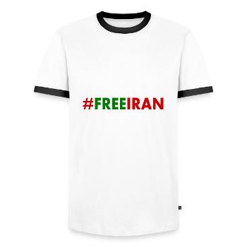 Free iran - Men's Ringer Shirt - white/black - Front - AI Model Female 172 light (172cm) & AI Model Male 178 dark (178cm)