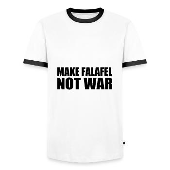 Make falafel not war - T-shirt contrasté Homme - blanc/noir - Devant - AI Model Female 172 light (172cm) & AI Model Male 178 dark (178cm)