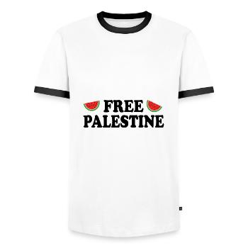 Free palestine - Männer Kontrast-T-Shirt - Weiß/Schwarz - Vorne - AI Model Female 172 light (172cm) & AI Model Male 178 dark (178cm)