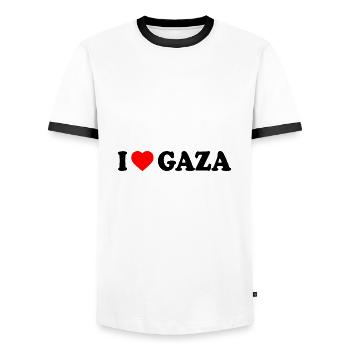 I love gaza - Männer Kontrast-T-Shirt - Weiß/Schwarz - Vorne - AI Model Female 172 light (172cm) & AI Model Male 178 dark (178cm)
