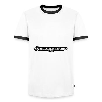 Bachelor Party 2025 Bachelor Party - Men's Ringer Shirt - white/black - Front - AI Model Female 172 light (172cm) & AI Model Male 178 dark (178cm)