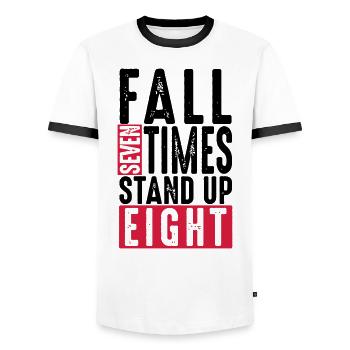 Fall seven times stand up eight - Spruch - Humor - Men's Ringer Shirt - white/black - Front - AI Model Female 172 light (172cm) & AI Model Male 178 dark (178cm)