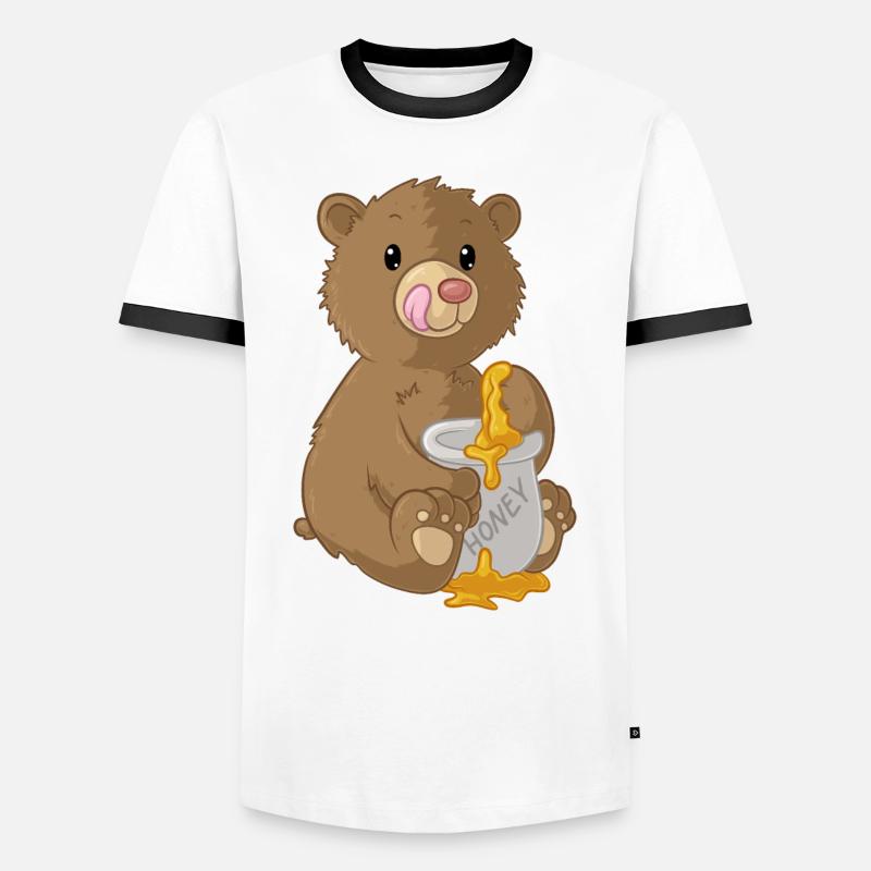 Naschender Comic Bär - Männer Kontrast-T-Shirt - Weiß/Schwarz