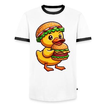 Drôle de canard dessin animé Fast Food Burger - T-shirt contrasté Homme - blanc/noir - Devant - AI Model Female 172 light (172cm) & AI Model Male 178 dark (178cm)