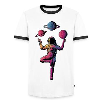 Vintage Lotus Meditating Astronaut Zen Yoga Planet - Männer Kontrast-T-Shirt - Weiß/Schwarz - Vorne - AI Model Female 172 light (172cm) & AI Model Male 178 dark (178cm)