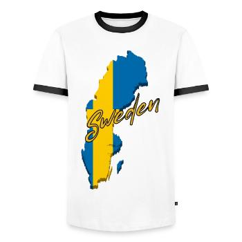 Flagge von Schweden, schwedischer Stolz - Männer Kontrast-T-Shirt - Weiß/Schwarz - Vorne - AI Model Female 172 light (172cm) & AI Model Male 178 dark (178cm)