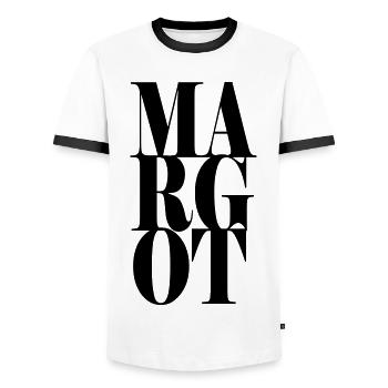 Margot Nom Prénom Police moderne Word Art - T-shirt contrasté Homme - blanc/noir - Devant - AI Model Female 172 light (172cm) & AI Model Male 178 dark (178cm)