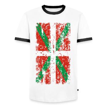 Worn Basque Country flag. Ikurriña. - Men's Ringer Shirt - white/black - Front - AI Model Female 172 light (172cm) & AI Model Male 178 dark (178cm)