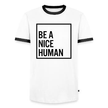 Soyez un humain gentil - T-shirt contrasté Homme - blanc/noir - Devant - AI Model Female 172 light (172cm) & AI Model Male 178 dark (178cm)
