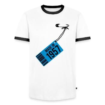 T-shirt anniversaire 1957 - T-shirt contrasté Homme - blanc/noir - Devant - AI Model Female 172 light (172cm) & AI Model Male 178 dark (178cm)