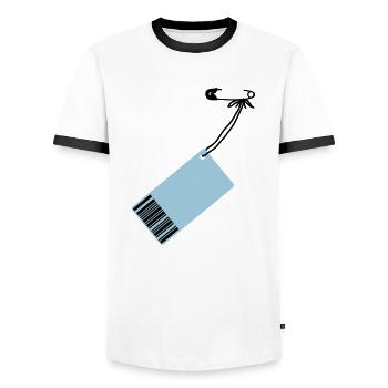 Preis-Schild - Männer Kontrast-T-Shirt - Weiß/Schwarz - Vorne - AI Model Female 172 light (172cm) & AI Model Male 178 dark (178cm)
