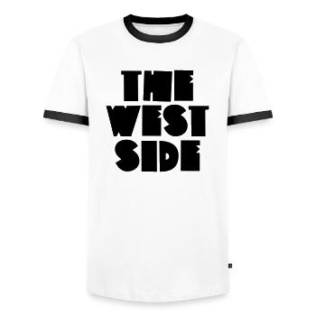 The West Side - Men's Ringer Shirt - white/black - Front - AI Model Female 172 light (172cm) & AI Model Male 178 dark (178cm)