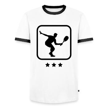 squash_logo___f1 - Men's Ringer Shirt - white/black - Front - AI Model Female 172 light (172cm) & AI Model Male 178 dark (178cm)