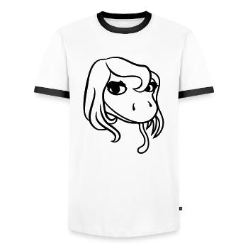 gesicht kopf weiblich frau huebsch girl maedchen s - Männer Kontrast-T-Shirt - Weiß/Schwarz - Vorne - AI Model Female 172 light (172cm) & AI Model Male 178 dark (178cm)