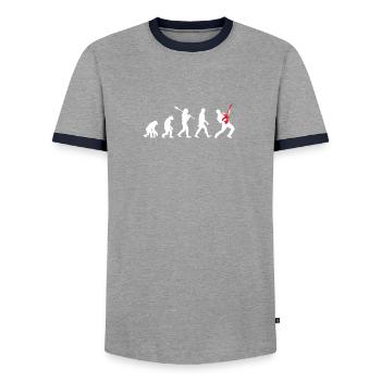 guitar - Men's Ringer Shirt - grey/navy  - Front - AI Model Female 172 light (172cm) & AI Model Male 178 light (178cm)