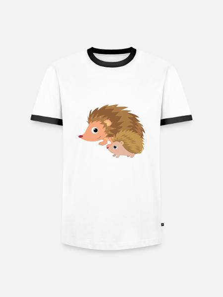 Hérisson avec bébé hérisson - T-shirt contrasté Homme - blanc/noir