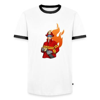 Feuerwehrmann Firefighter - Männer Kontrast-T-Shirt - Weiß/Schwarz - Vorne - AI Model Female 172 light (172cm) & AI Model Male 178 dark (178cm)