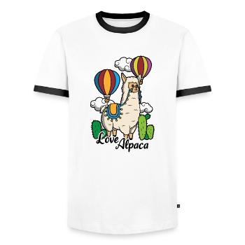 Love Alpaca Love Alpaca Lama Hot Air Balloon - Men's Ringer Shirt - white/black - Front - AI Model Female 172 light (172cm) & AI Model Male 178 dark (178cm)