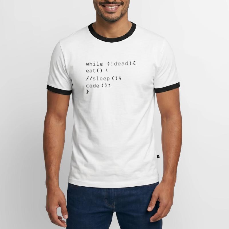 While Not Dead Eat Programmeur de code Sleep Hacker T-shirt contrasté Homme