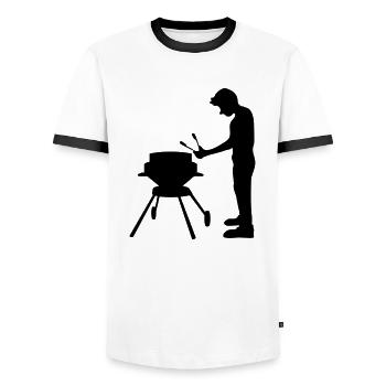 faim bbq grill grill grill manger schuerze gril - T-shirt contrasté Homme - blanc/noir - Devant - AI Model Female 172 light (172cm) & AI Model Male 178 dark (178cm)